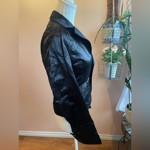 Y2k Shiny Black 'Diesel' Blazer Moto Jacket With Playing Card Embroidery - Picture 4 of 11